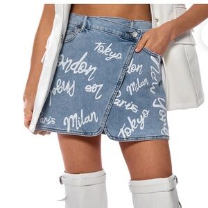 Represent Wrap Denim Mini Skirt